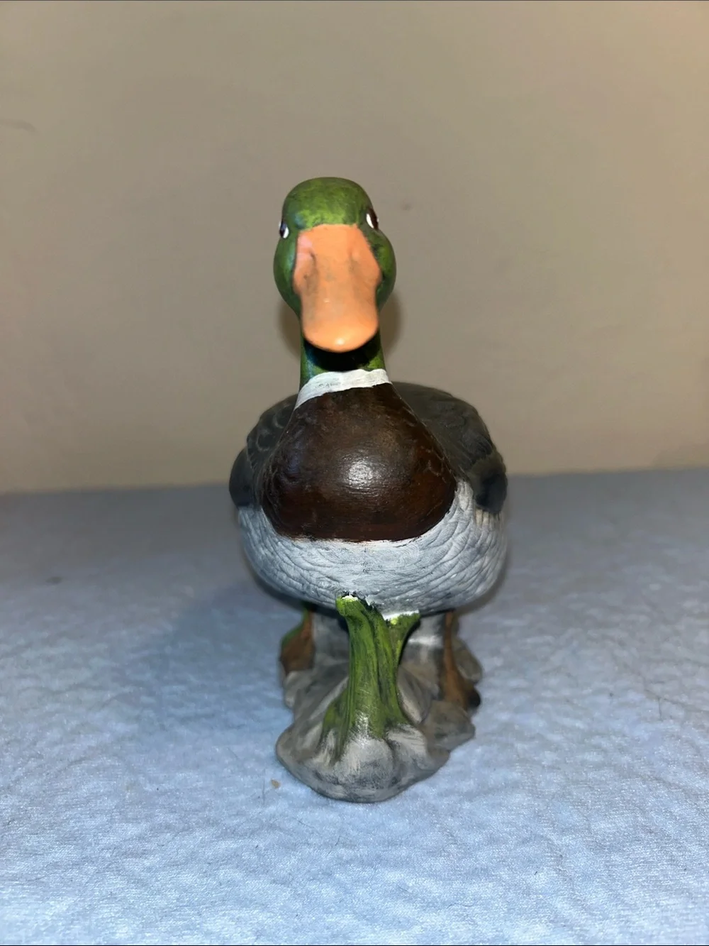 Ceramic Hand Painted Mallard Duck Standing on Rocks